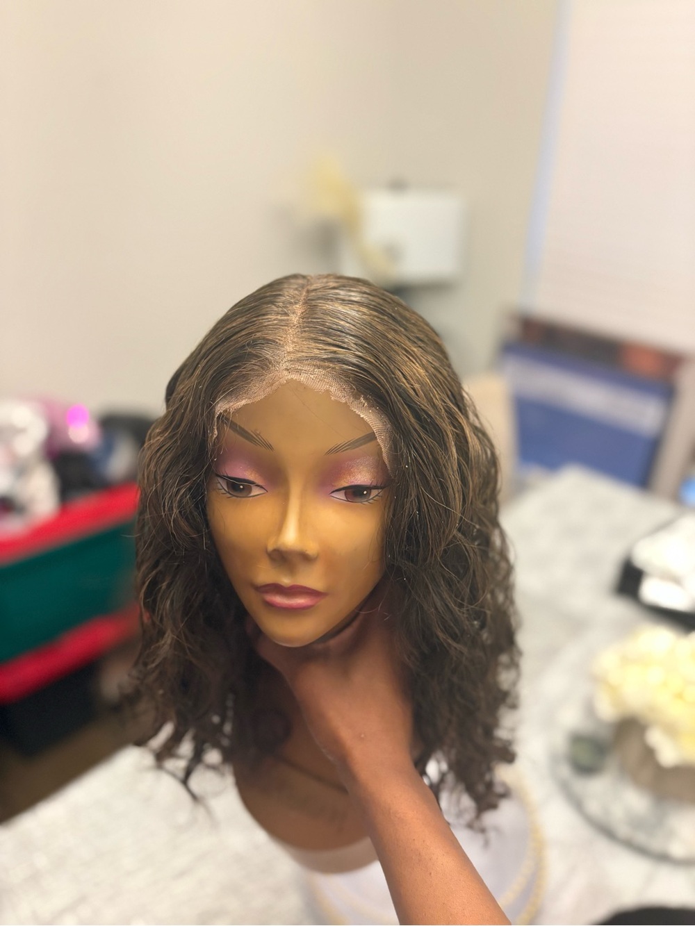 Lace Front t part Wavy synthetic blend Hair Wig - light Brown